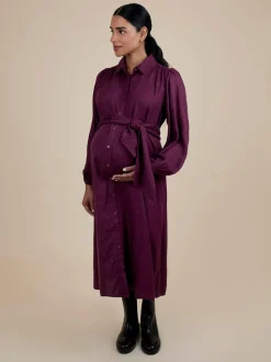 JoJo Maman Bébé Wine Spot Maternity Midi Shirt Dress With Tie