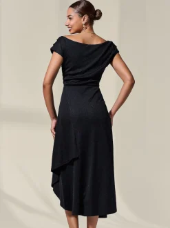 Jolie Moi Black Asymmetric Draped Midi Dress