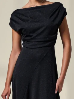 Jolie Moi Black Asymmetric Draped Midi Dress