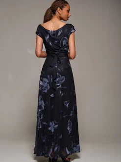Jolie Moi Black Asymmetric Neck Mesh Maxi Dress
