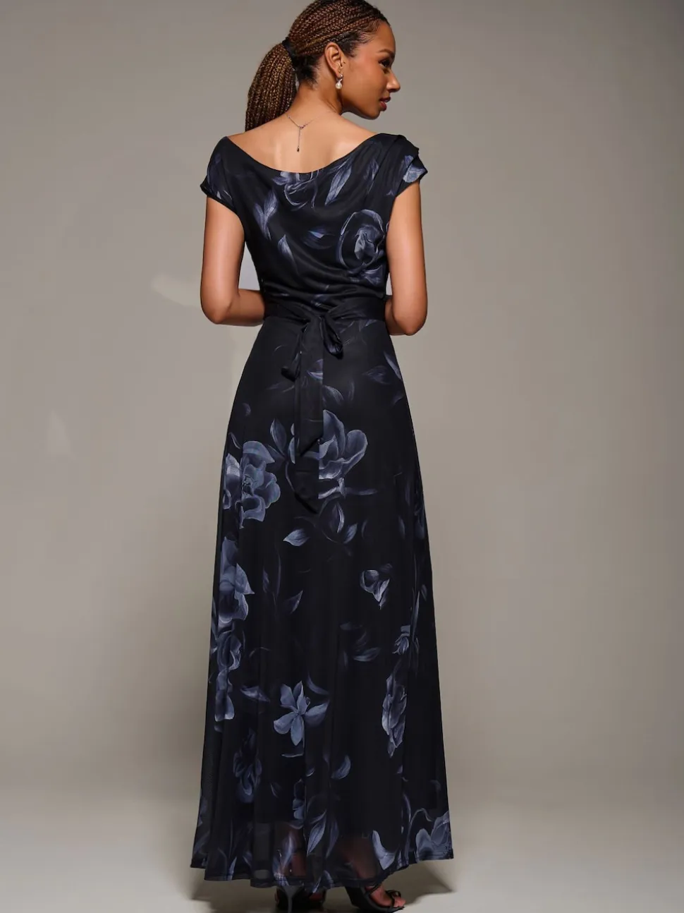 Jolie Moi Black Asymmetric Neck Mesh Maxi Dress
