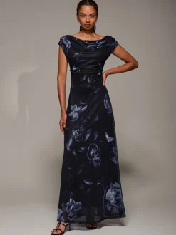 Jolie Moi Black Asymmetric Neck Mesh Maxi Dress