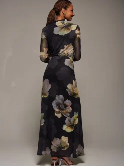 Jolie Moi Black High Neck Long Sleeve Mesh Maxi Dress