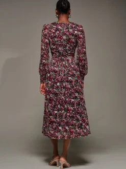 Jolie Moi Black Long Sleeve Printed Lace Maxi Dress
