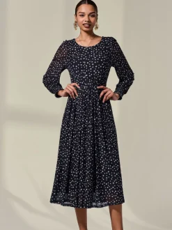 Jolie Moi Black Long Sleeve Mesh Midi Dress