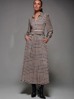 Jolie Moi Black Long Sleeve Pleated Jersey Maxi Dress
