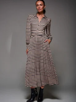 Jolie Moi Black Long Sleeve Pleated Jersey Maxi Dress