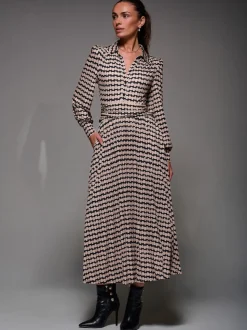 Jolie Moi Black Long Sleeve Pleated Jersey Maxi Dress