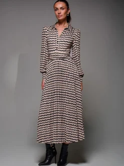 Jolie Moi Black Long Sleeve Pleated Jersey Maxi Dress