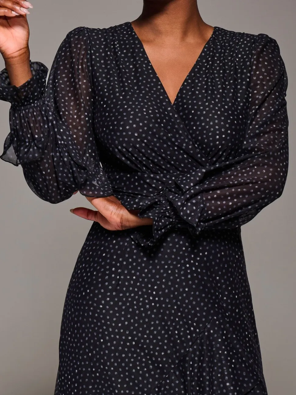 Jolie Moi Black Long Sleeve Frill Detail Mesh Maxi Dress