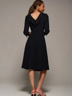 Jolie Moi Black Roll Neck Fit & Flare Midi Dress