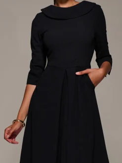 Jolie Moi Black Roll Neck Fit & Flare Midi Dress