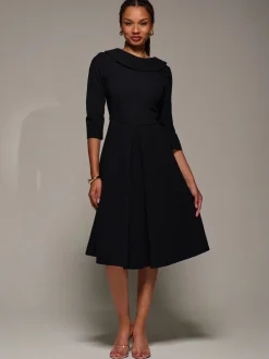Jolie Moi Black Roll Neck Fit & Flare Midi Dress