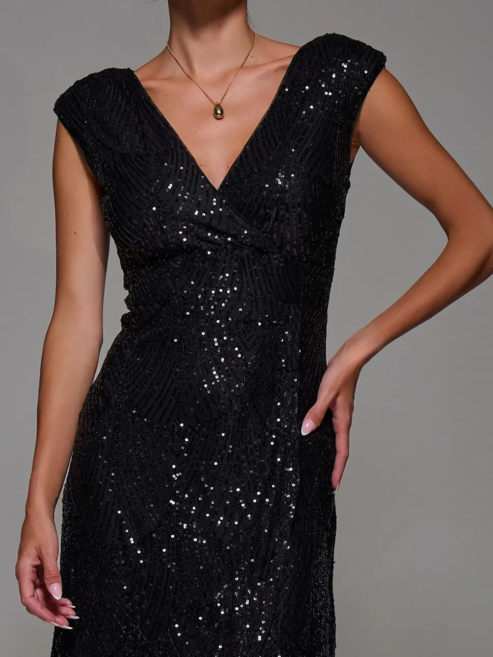 Jolie Moi Black Sequin Asymmetric Ruffle Hem Maxi Dress