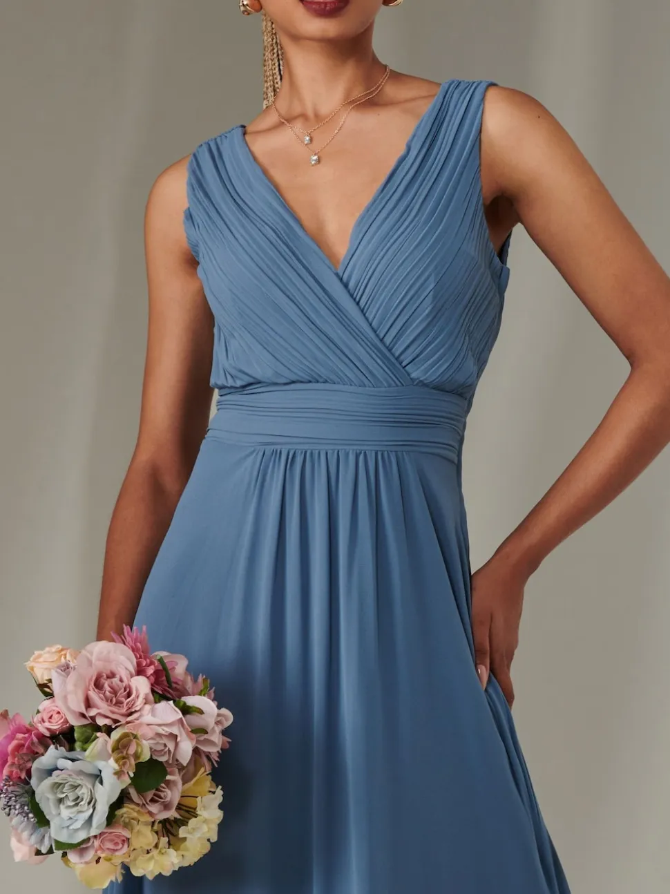 Jolie Moi Blue Cora Sleeveless Chiffon Maxi Dress