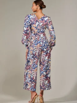 Jolie Moi Blue Jersey Wrap Front Long Sleeve Jumpsuit