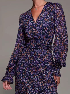 Jolie Moi Blue Long Sleeve Frill Detail Mesh Maxi Dress
