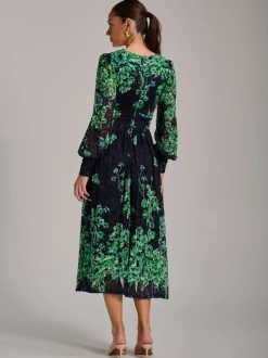 Jolie Moi Blue Long Sleeve Print Lace Maxi Dress