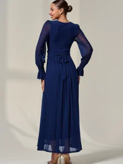 Jolie Moi Blue Long Sleeve Mesh Maxi Dress