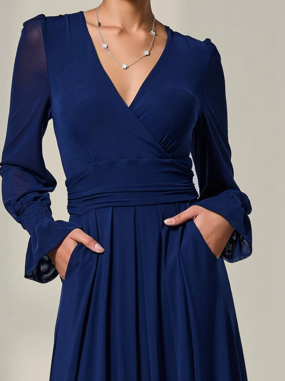 Jolie Moi Blue Long Sleeve Mesh Maxi Dress
