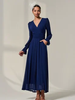 Jolie Moi Blue Long Sleeve Mesh Maxi Dress