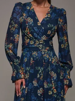 Jolie Moi Blue Long Sleeve Mesh Maxi Dress