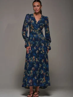 Jolie Moi Blue Long Sleeve Mesh Maxi Dress