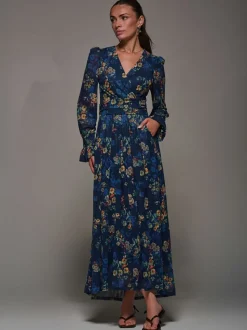 Jolie Moi Blue Long Sleeve Mesh Maxi Dress