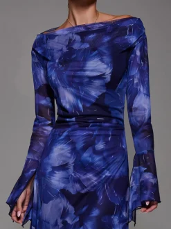Jolie Moi Blue Long Sleeve Slash Neck Maxi Dress