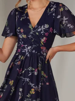 Jolie Moi Blue Mesh Short Sleeve Midaxi Dress
