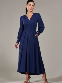Jolie Moi Blue Petite Petite Long Sleeve Soft Silky Jersey Maxi Dress