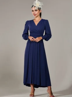 Jolie Moi Blue Petite Petite Long Sleeve Soft Silky Jersey Maxi Dress