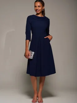 Jolie Moi Blue Roll Neck Fit & Flare Midi Dress