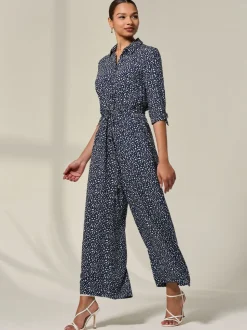 Jolie Moi Blue Tie Half Sleeve Wide Leg Jumpsuit