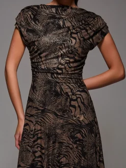 Jolie Moi Brown Asymmetrical Draped Slash Neck Midaxi Dress