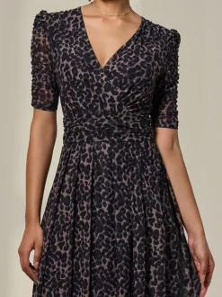 Jolie Moi Brown Ruched Sleeve Mesh Dress