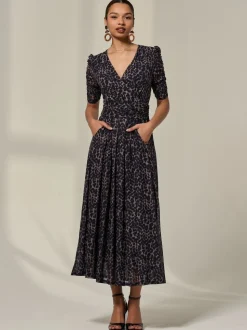 Jolie Moi Brown Ruched Sleeve Mesh Dress