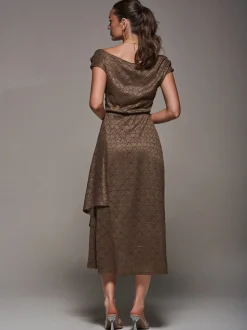 Jolie Moi Brown Textured Asymmetrical Draped Midaxi Dress