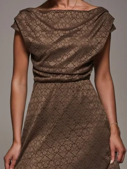 Jolie Moi Brown Textured Asymmetrical Draped Midaxi Dress