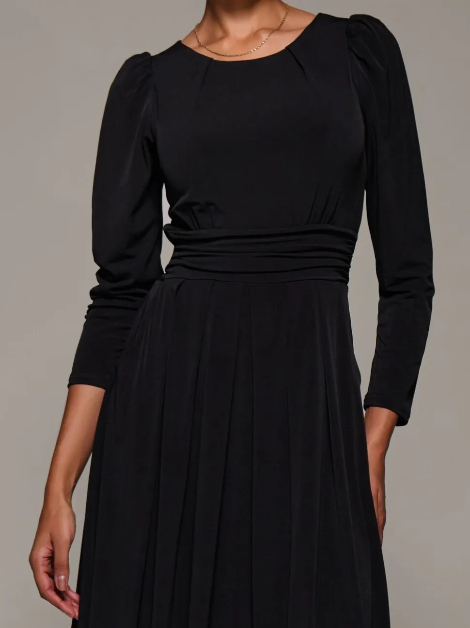 Jolie Moi Charcoal Black Puff Long Sleeve Jersey Maxi Dress