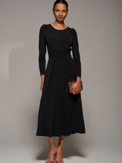 Jolie Moi Charcoal Black Puff Long Sleeve Jersey Maxi Dress