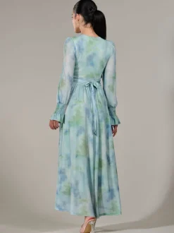 Jolie Moi Green Petite Petite Long Sleeve Soft Silky Jersey Midi Dress
