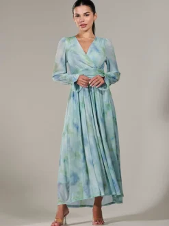 Jolie Moi Green Petite Petite Long Sleeve Soft Silky Jersey Midi Dress