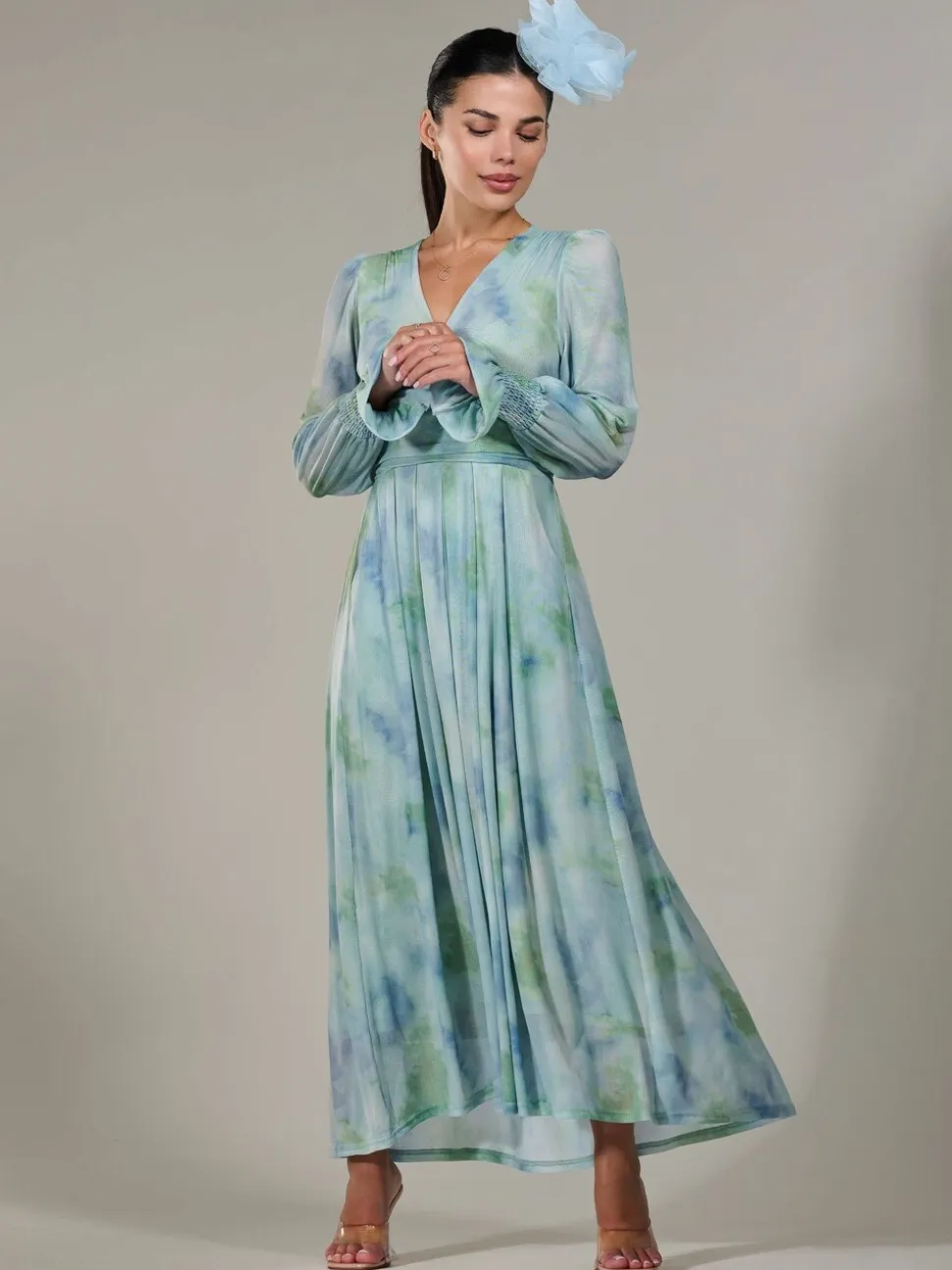 Jolie Moi Green Petite Petite Long Sleeve Soft Silky Jersey Midi Dress