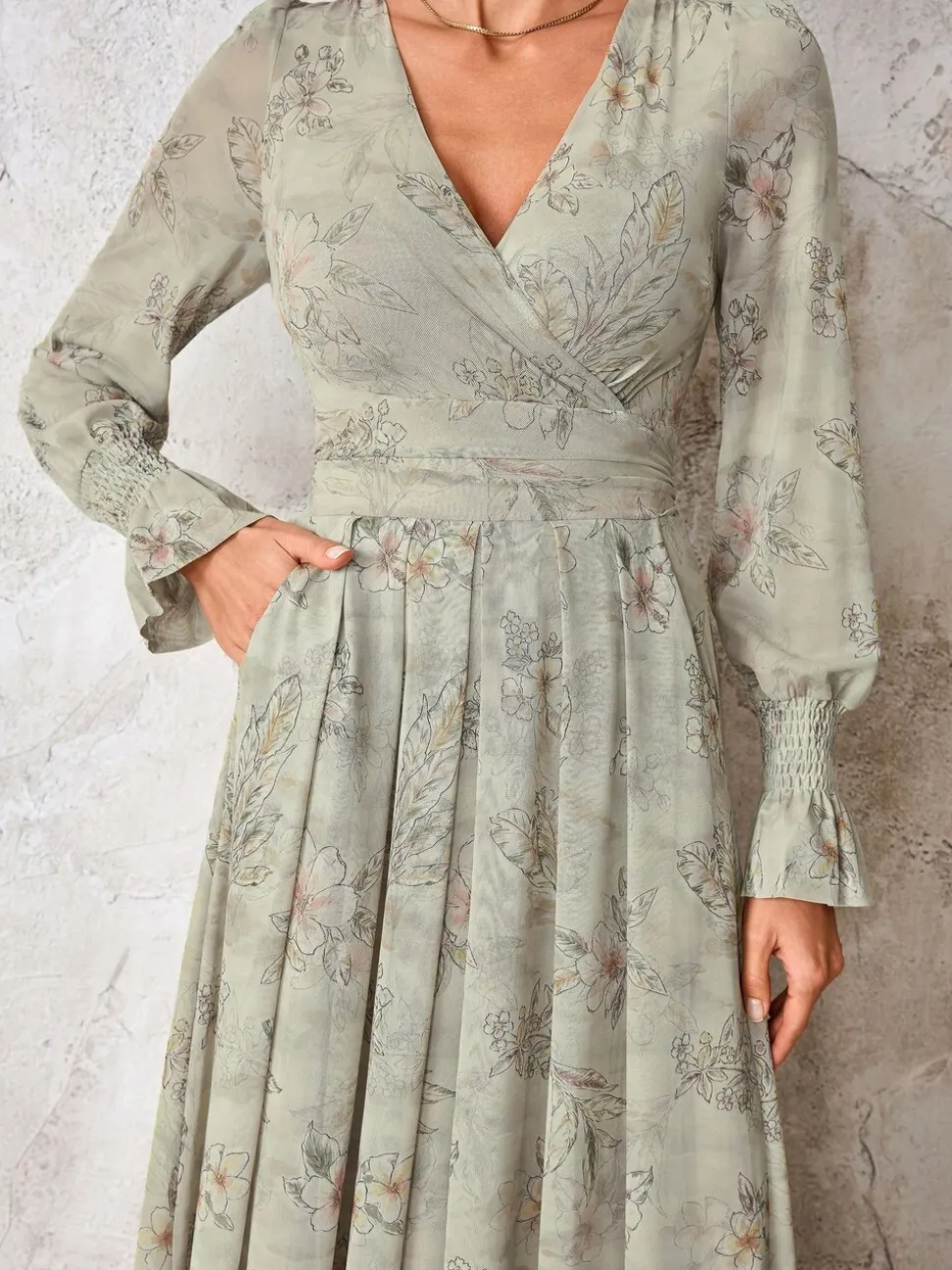 Jolie Moi Grey Long Sleeve Mesh Maxi Dress