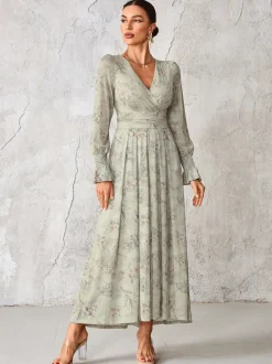 Jolie Moi Grey Long Sleeve Mesh Maxi Dress