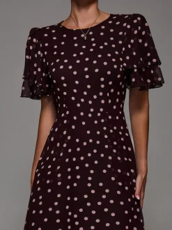 Jolie Moi Maroon Red Frill Detail Chiffon Midaxi Dress