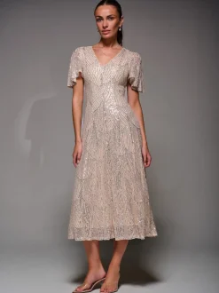 Jolie Moi Nude Sequin Angel Sleeve Fit & Flare Midaxi Dress