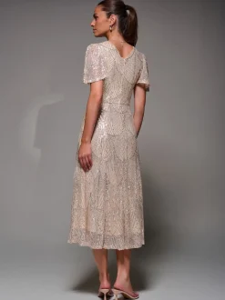 Jolie Moi Nude Sequin Angel Sleeve Fit & Flare Midaxi Dress