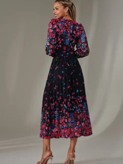 Jolie Moi Pink Dalia Symmetrical Print Lace Maxi Dress